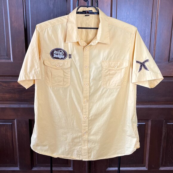 Artful Dodger Rebel Rockers Embroidered Men's Shirt Size 3XL Yellow Short Sleeve - Picture 3 of 10